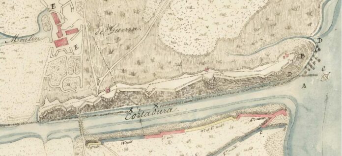 Mapa antiguo del Caño de la Cortadura de Puerto Real.