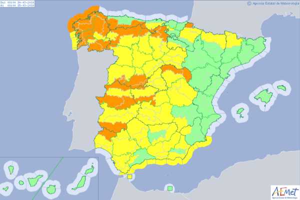 Mapa de Alertas en España de la AEMET con Gisele