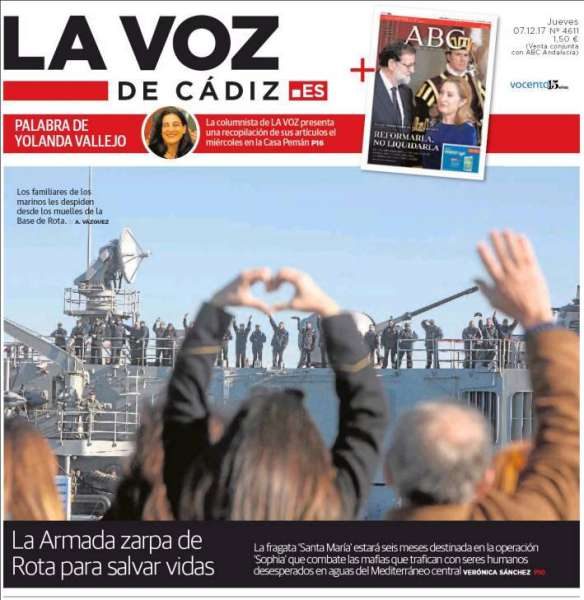 Portada de La Voz de Cádiz con la foto premiada de Antonio Vázquez. 