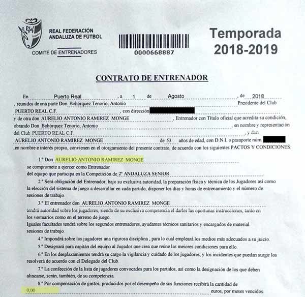 Documentación enviada por el Puerto Real CF sobre el contrato de Yeyo Ramírez.
