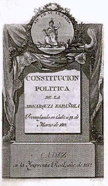 Portada de la Constitución de Cádiz de 1812, "La Pepa"