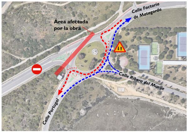 Inicio de obras en la rotonda que une las calles Portugal y Factoría de Matagorda