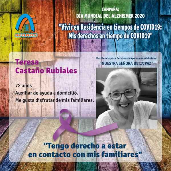 AFANAS celebra el Día Mundial del Alzheimer 2020 con un mensaje para sus mayores