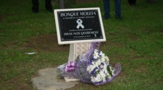 Placa del Bosque Violeta y ramo conmemorativo del 25-N