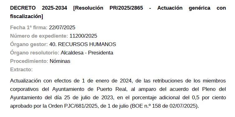 Decreto de actualización de salarios del Equipo de Gobierno.